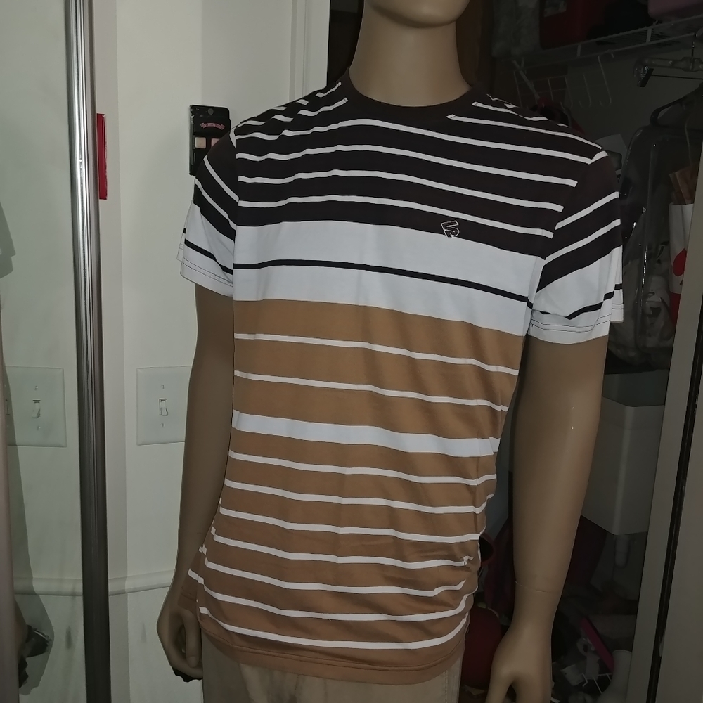 South Pole | Y2k 00's Vintage Mens Brown Tan White  Striped T-shirt Crewneck XL